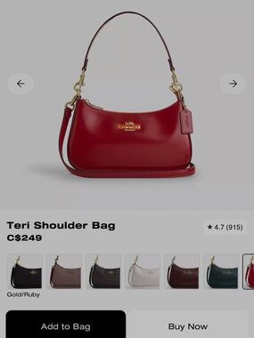 Coach Teri Shoulder Bag in Ruby Red with Gold Hardware
